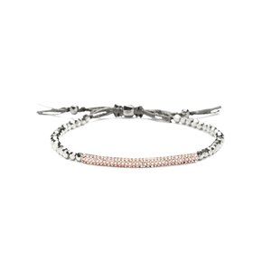 Stella & Dot Tribute Bracelet Rose Gold Tone Bar & Hematite Beads Adjustable